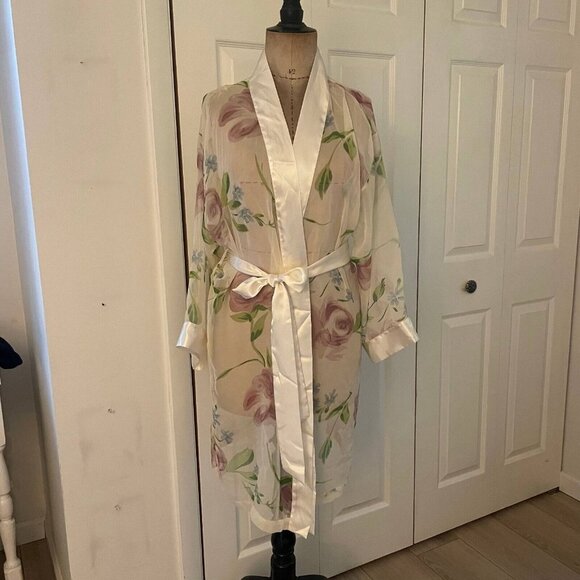 Lord & Taylor Women 100% Polyester Floral Semi-Sheer Robe Multicolor Medium - Picture 2 of 11